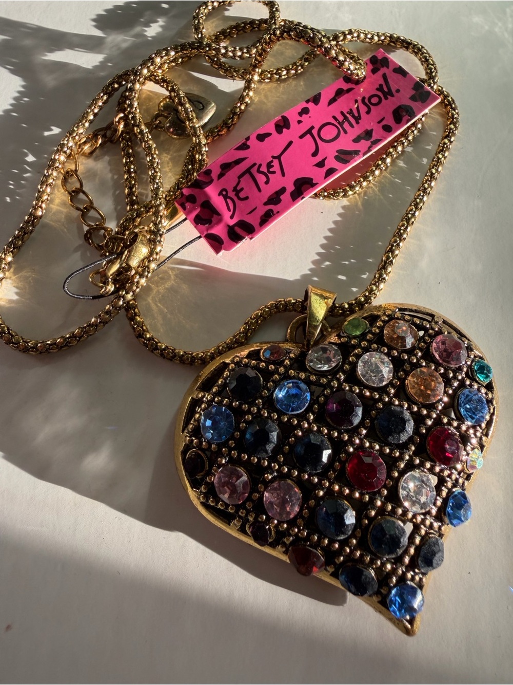 Betsey Johnson Gold Multicolor Crystal Heart Locket Necklace 30” - Picture 1 of 11